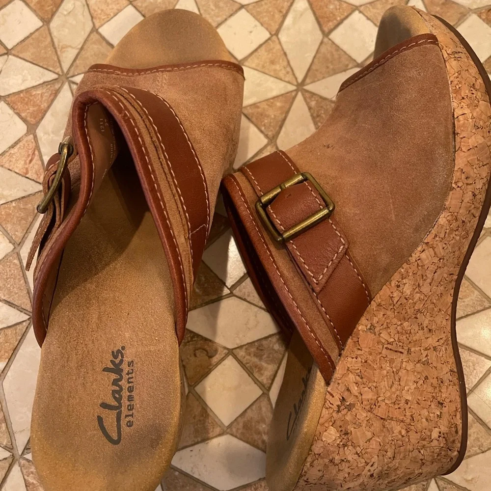 Clarks Elements 9 Cork Sole Platform Mule Amazing 🤩Condition -look at soles !!
